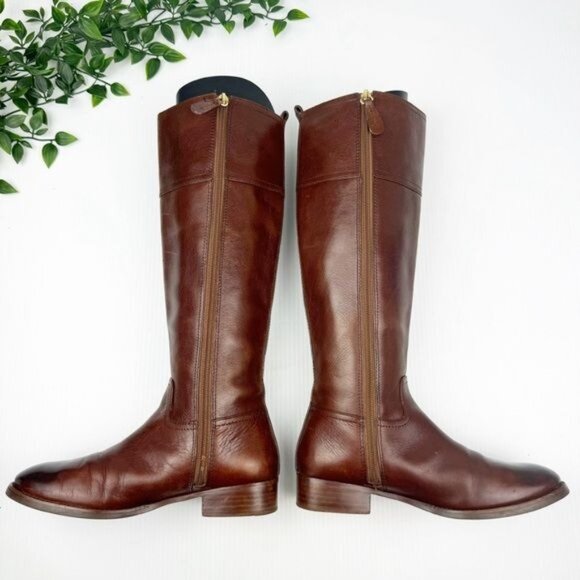 Tory Burch Kiernan leather Riding Boots gold logo size 7 - Picture 4 of 11
